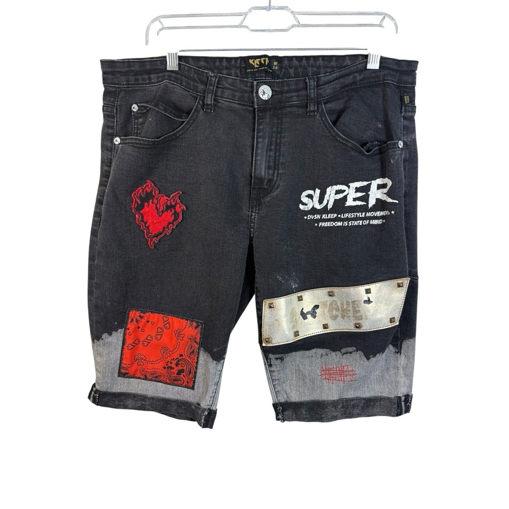 LOVE TO KLEEP SNATCHED DENIM SHORT, STYLE# KSP-4300, COLOR: Size 34 BLACK, RED